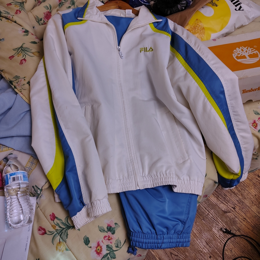 Fila White and Blue Jogger Set with Yellow Accents